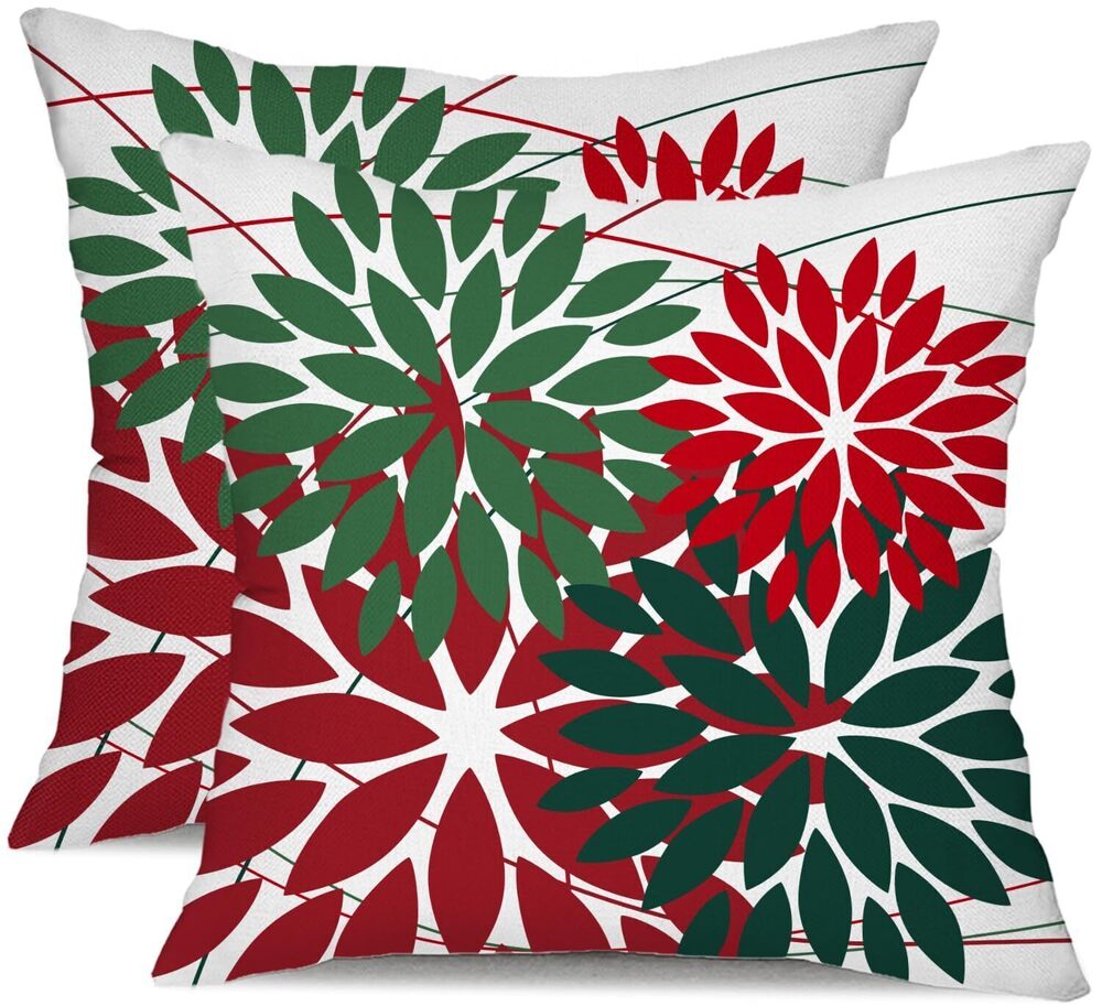 5032 Outdoor Pillow Covers 18x18 Inch Set of 2 Red Green Flower Decorative